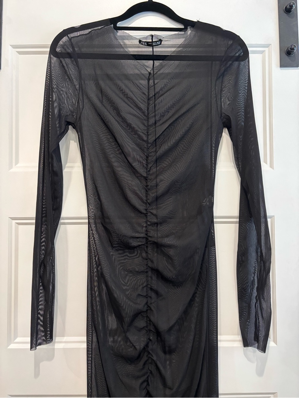 Zara Sheer Mesh Ruched Midi Cover up Dress S - Picture 3 of 6